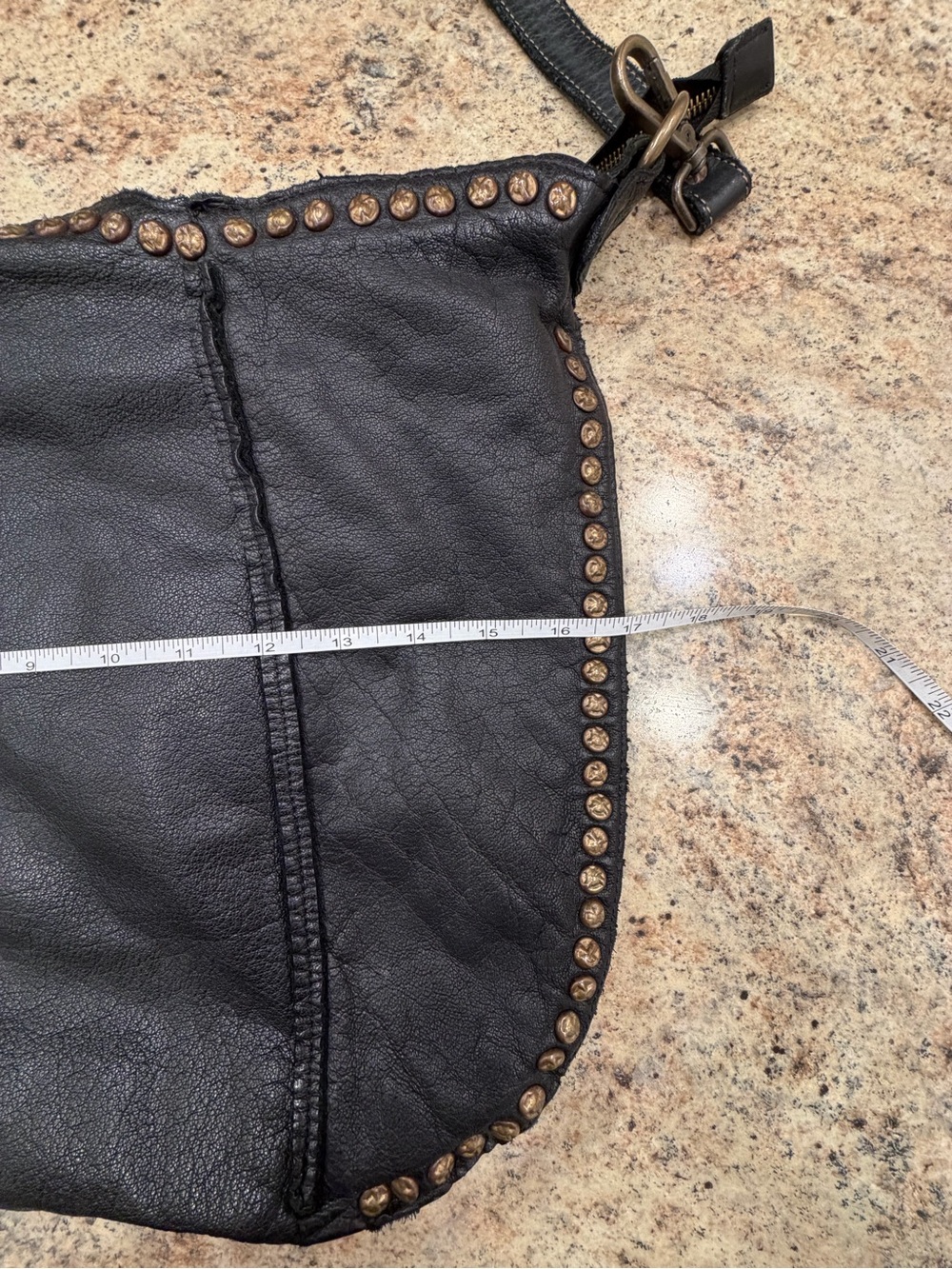 Civivo 93  Black Leather Shoulder Bag Made in Italy with Antique Gold Studs - Picture 11 of 12